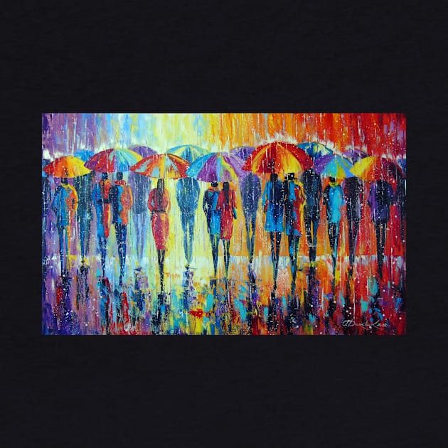 Lovers notice not rain, but multi-colored umbrellas by OLHADARCHUKART